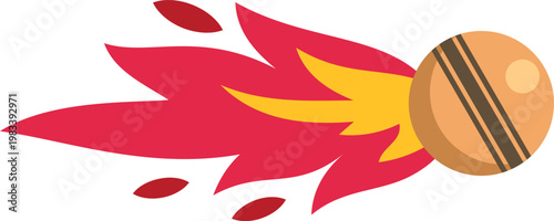 Cricket ball streaking through air with red and yellow fire