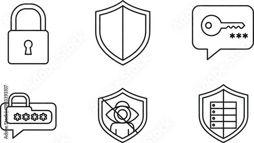 security icons set including lock, shield, and password protection symbols