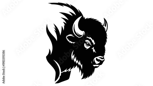 Black and White Bison Head Silhouette Vector Art