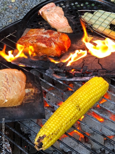 Close-up of grilling salmon...