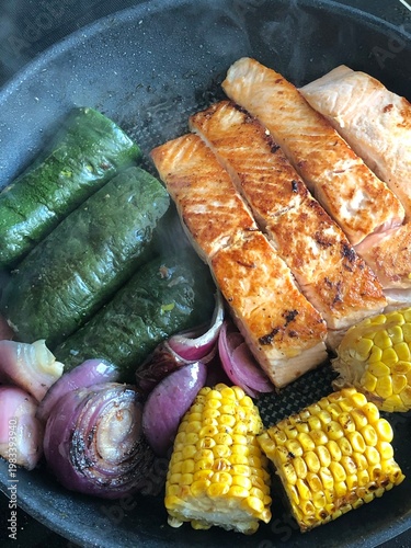 Close up of grilled salmon ...