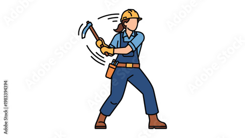 Builder at Work: A builder swings a pickaxe with determination, illustrating the grit and strength required in the construction trades. The scene depicts labor and effort.
