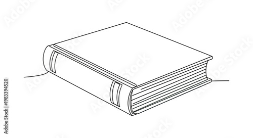 A simple line drawing of a closed book from a side angle with page edges visible