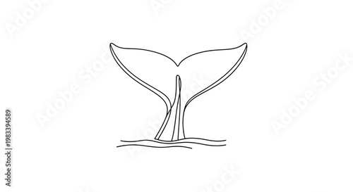 A simple black line drawing of a whale's tail fin rising from wavy water