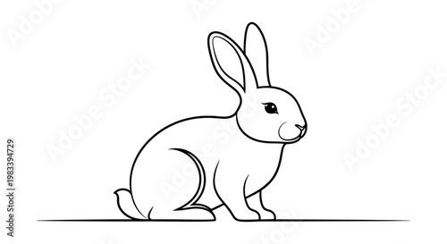 A simple black outline drawing of a rabbit sitting on a horizontal line