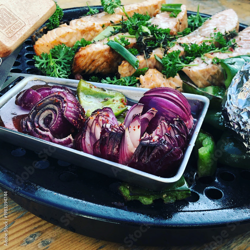 Delicious grilled salmon an...