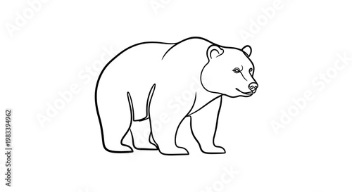 Black line art of a bear standing on four paws