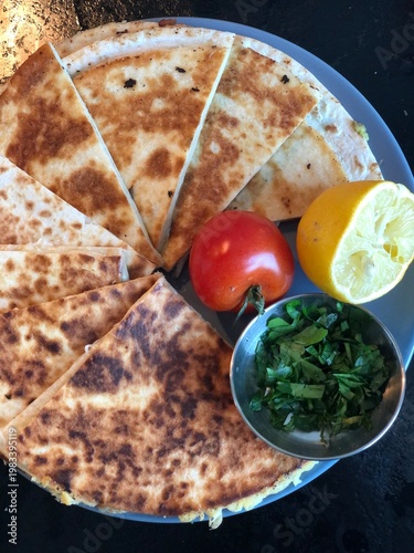 Close-up shot of quesadilla...