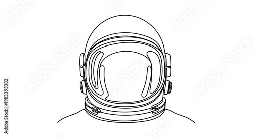 A minimalist black and white line drawing of an astronaut's helmet