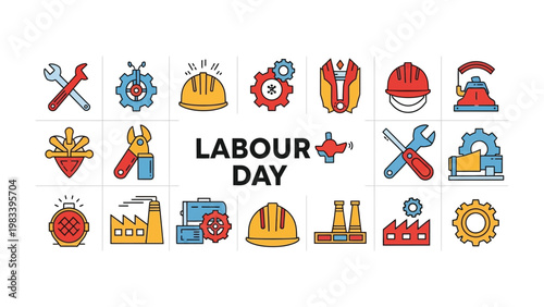 Labour Day Essentials: A vibrant display of essential tools and symbols that embody the spirit of Labour Day, perfect for celebrating workers' contributions.