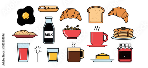 Breakfast food icon set design elements isolated