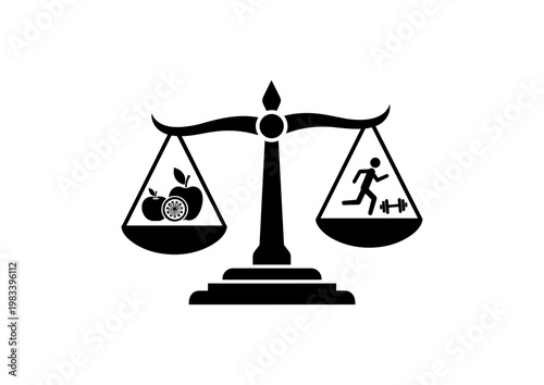 Balancing health: nutrition and fitness on a scale silhouette