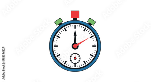 Close-up of a classic stopwatch with a blue bezel and red hand.