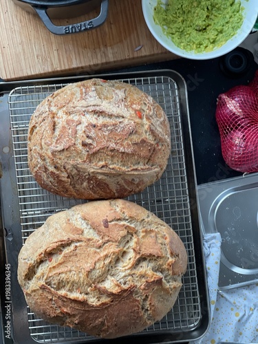 Two loaves of fresh artisan...