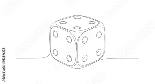 Minimalist continuous line drawing of a single six-sided die with pips