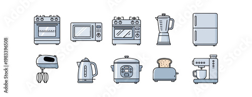 Household appliances illustration set on black background