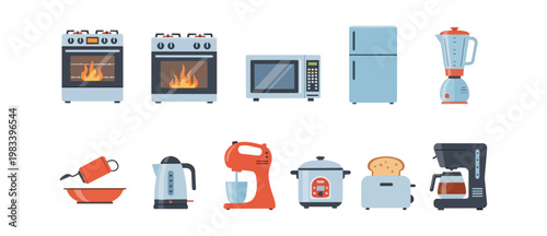 Kitchen appliance collection vector illustration isolated on black