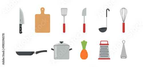 Kitchen utensils and food preparation tools vector illustration