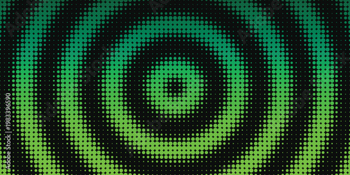 Abstract Background Green halftone circle pattern, abstract radial dot background, emerald concentric ring vector, retro pop art texture