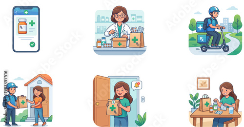 Delivery person handing food to customer at doorstep with courier