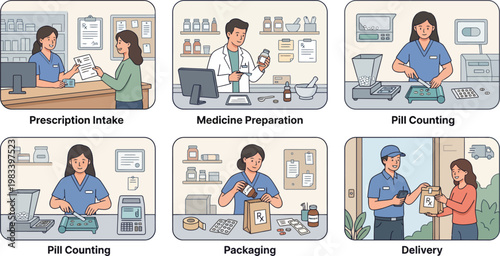 Pharmacist prepares medicine for patient with careful pill counting and packaging