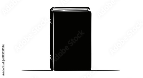 Silhouette of a closed hardcover book standing upright on a white background