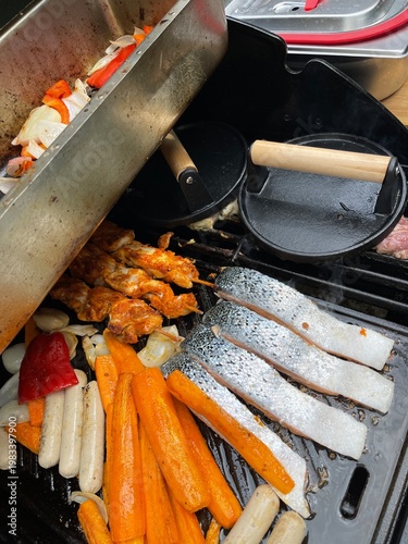 Close-up of grilling salmon...
