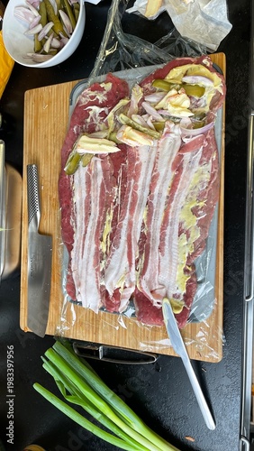 Close-up shot of raw beef r...
