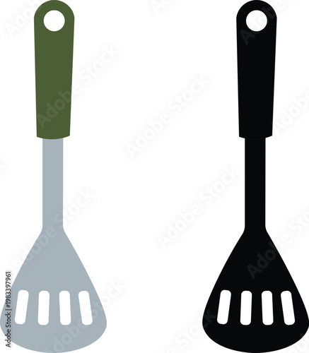 Slotted Spatula Kitchen Utensil Vector Icon – Flat Cooking Turner Illustration