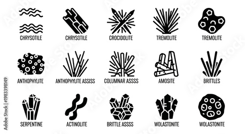 20 Mineral Geology Icons, Black Vector Set, Rock, Stone, Geology Symbols, Illustration Collection