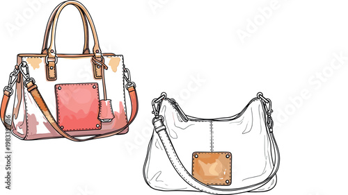 Stylish women handbags vector illustration set with leather shoulder bags modern fashion accessories elegant purse collection design