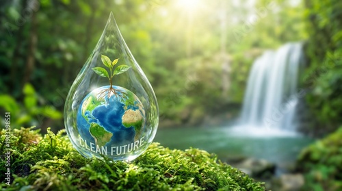Water Drop on Green Leaf and Grass Nature Environmental Concept