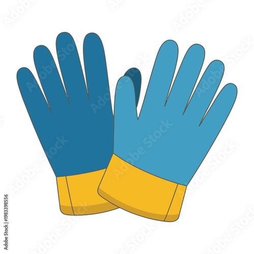 Protective Pair: A pair of vibrant blue and yellow gloves, a symbol of safety and careful action.