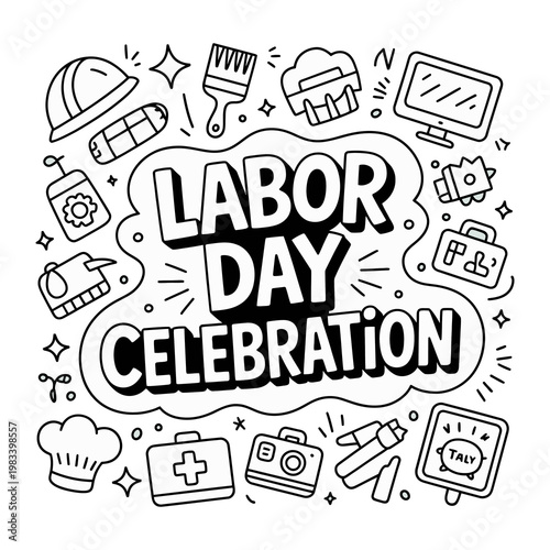 Labor Day Celebration: A creative illustration paying homage to the hard work and dedication of the workforce, featuring elements symbolizing various professions and industries. 