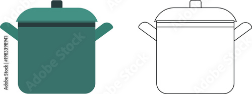 Cooking Pot Vector Icon – Flat and Outline Kitchen Cookware Illustration