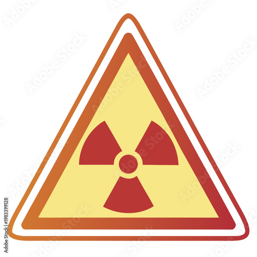 Standard yellow triangular radiation warning sign with red atomic symbol indicating presence of radioactive materials or danger zone.