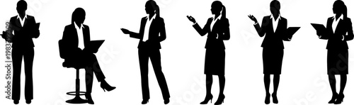 Business People Silhouette Set Black Professional Man Woman Pose Vector Collection