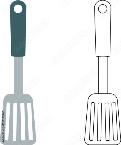 Kitchen Spatula Vector Icon – Flat and Outline Cooking Utensil Illustration