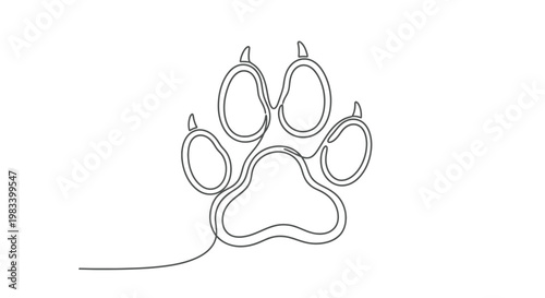 Single line drawing of a paw print on a white background