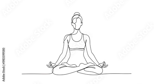 Single line drawing of a woman in meditation, serene and balanced