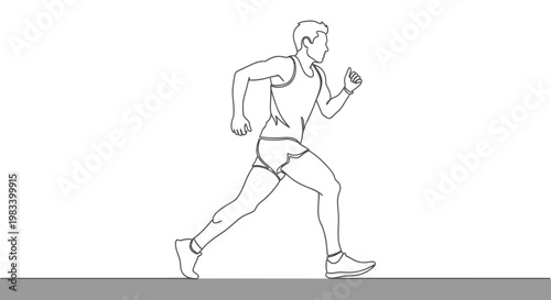 Clean line drawing of a male runner in athletic attire, in motion
