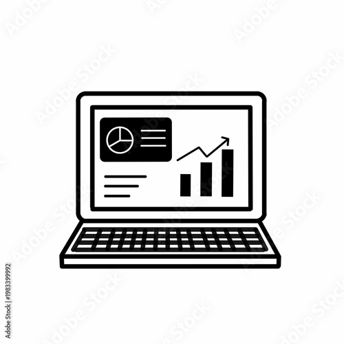 Business Analytics Laptop Line Icon Data Growth Chart Vector