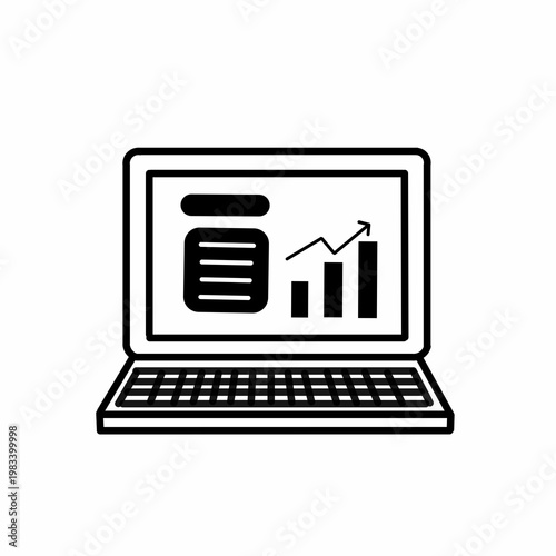 Business Analytics Laptop Line Icon Data Growth Chart Vector