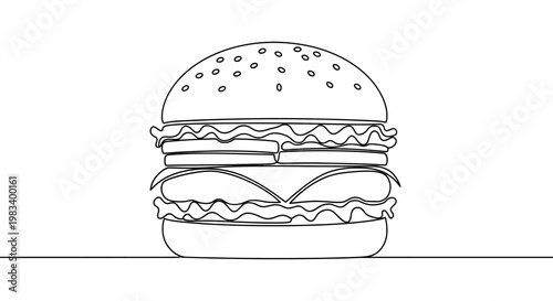 Bold outline drawing of a stacked, savory burger