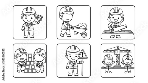 Construction Workers Cartoon Illustrations: Engaging cartoon illustrations depicting construction workers in various roles.