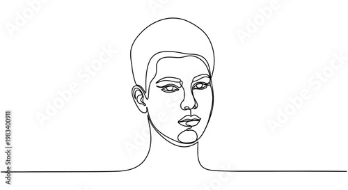 Minimalist single-line drawing of a person's head and shoulders facing forward