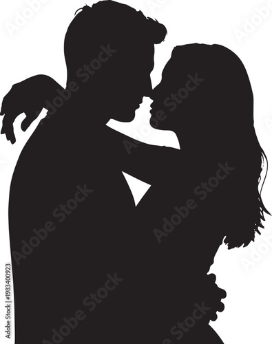 Romantic couple silhouette sharing an intimate moment of love and connection