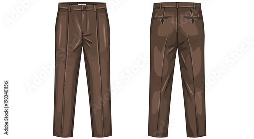 Elegant brown tailored men's dress trousers featuring detailed front pleats and functional back pockets ideal for various formal and business