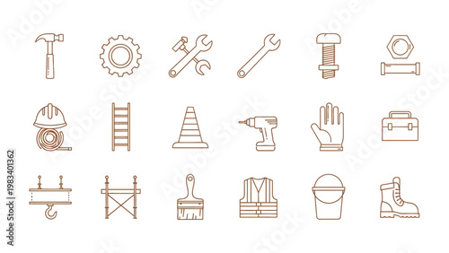 Construction Tools Collection: A comprehensive collection of construction tools, artfully arranged, each element an emblem of craftsmanship and creation.