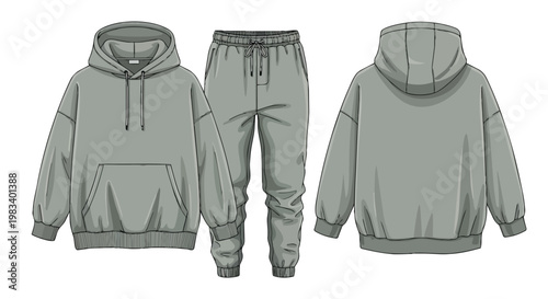Versatile grey oversized hoodie and comfortable jogger pants apparel design perfect for fashion projects and modern style representations vector